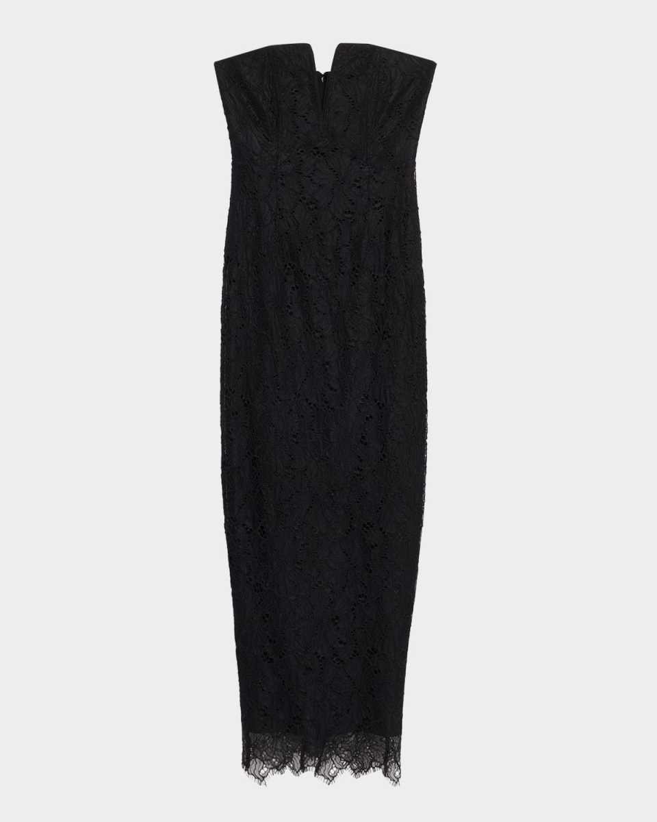 Strapless Floral Lace Column Gown